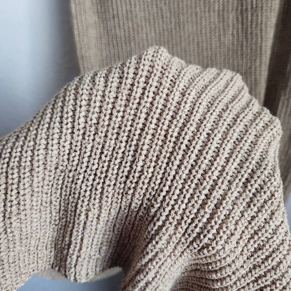 Mable Cable Open Knit Beige Tan High Neck Padded Maxi Dress Boho Modest Neutral - Picture 10 of 12